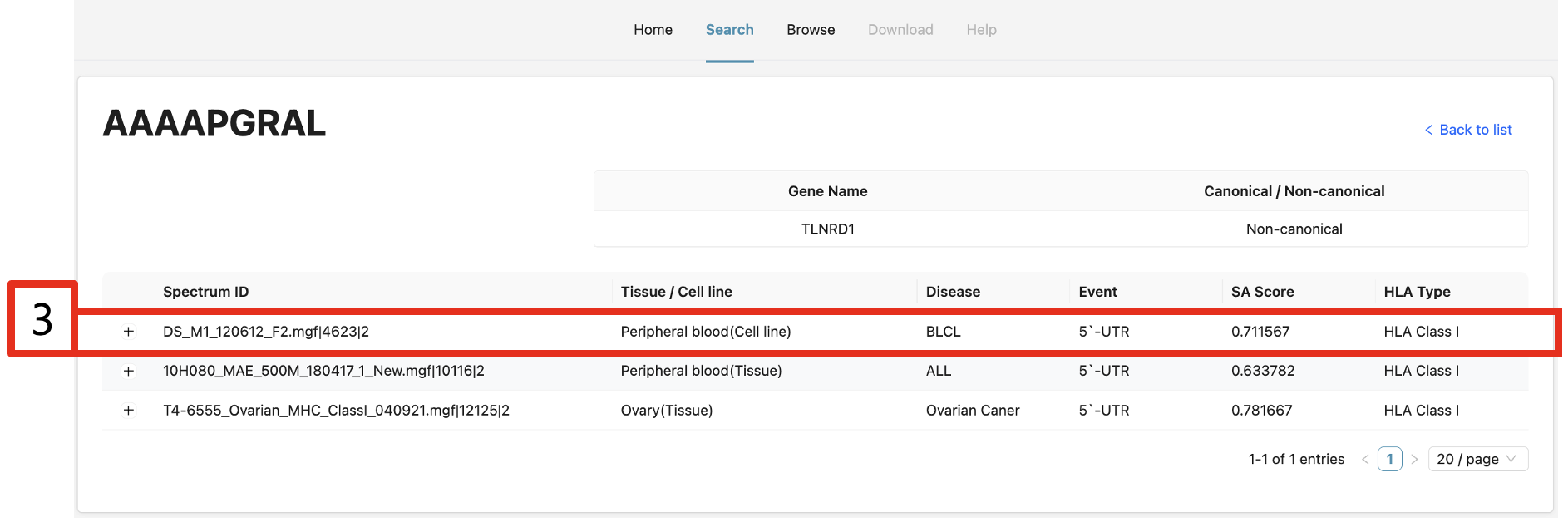 Navigate to peptide details
